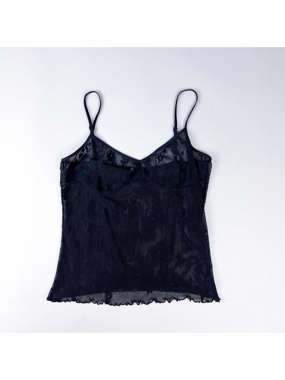 Y2K Black Sheer Floral Lace Mesh Camisole Top